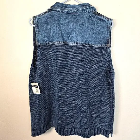 PBJ Blues Denim Sweater Vest Women's XL Indigo Casual Festival Coastal Summer - Picture 2 of 13
